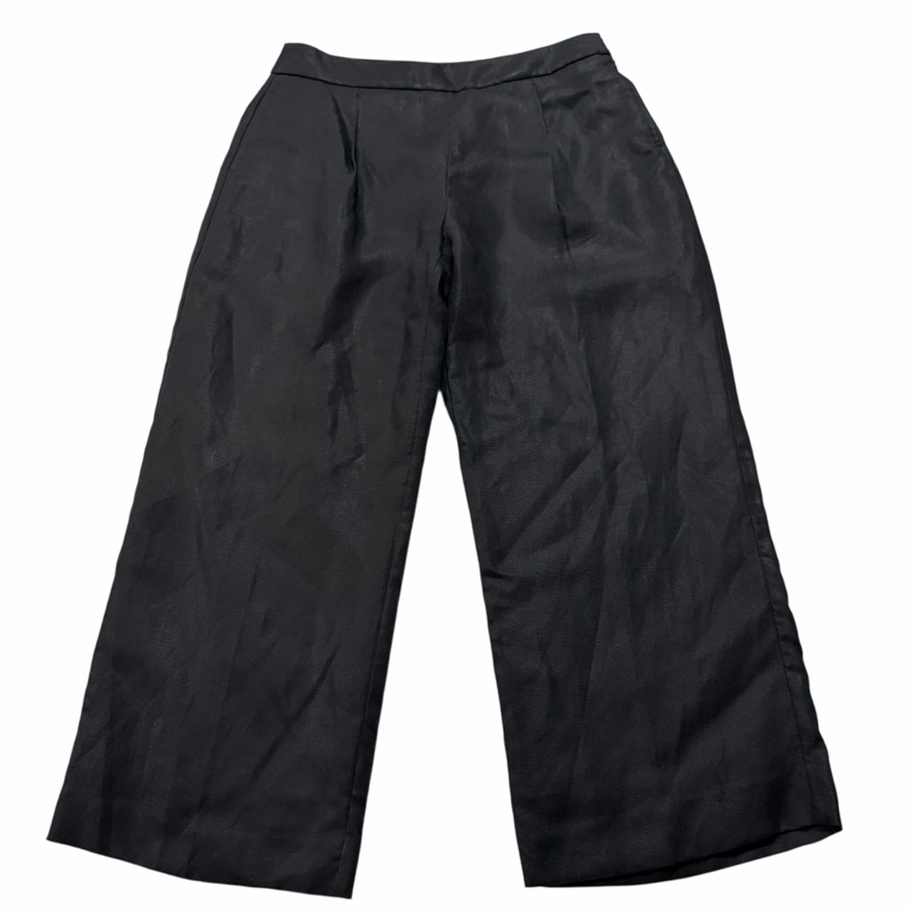 J. Crew Black Linen-blend Trousers Pants Size 10 Wide Leg Classic Lined Cropped - Picture 3 of 15
